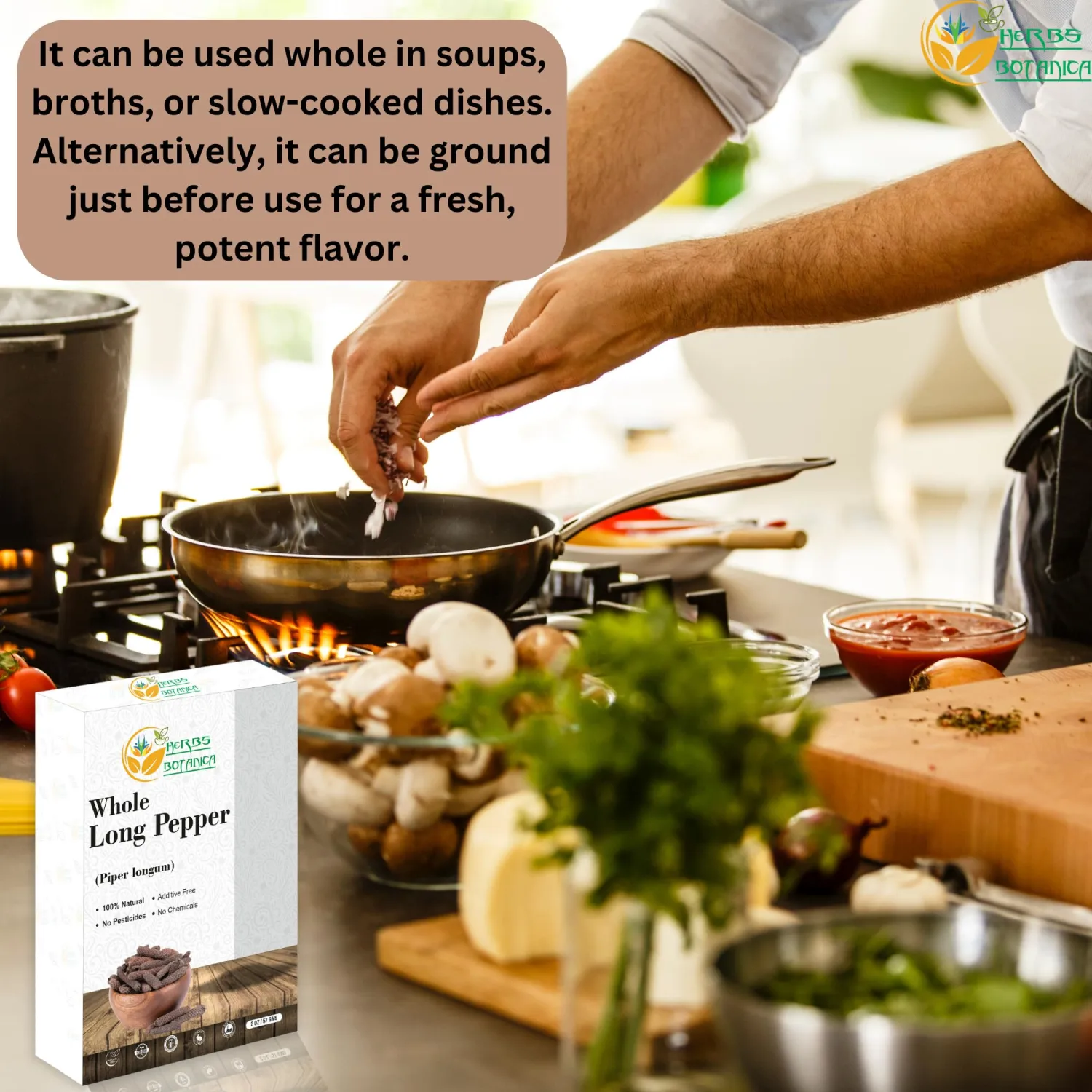 Herbs Botanica Long Pepper Whole – Premium Indian Long Peppercorns (Piper Longum) for Authentic Flavor in Culinary & Ayurvedic Use, Perfect for Grinding, Spice Blends, and Cooking – 2 oz