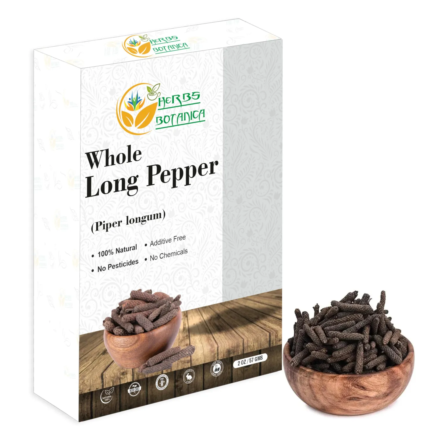 Herbs Botanica Long Pepper Whole – Premium Indian Long Peppercorns (Piper Longum) for Authentic Flavor in Culinary & Ayurvedic Use, Perfect for Grinding, Spice Blends, and Cooking – 2 oz