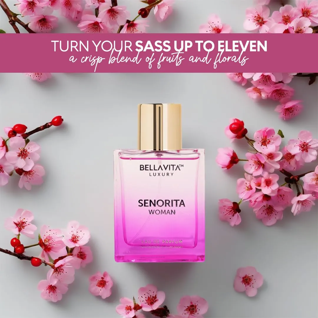BellaVita Luxury SENORITA Perfume for Women (3.4 fl.oz) | Floral & Fruity Vanilla Perfume Fragrance with Pomegranate, Mint & Musk | Perfume for Womens Gift | Vegan & Cruelty-Free Womens Perfume