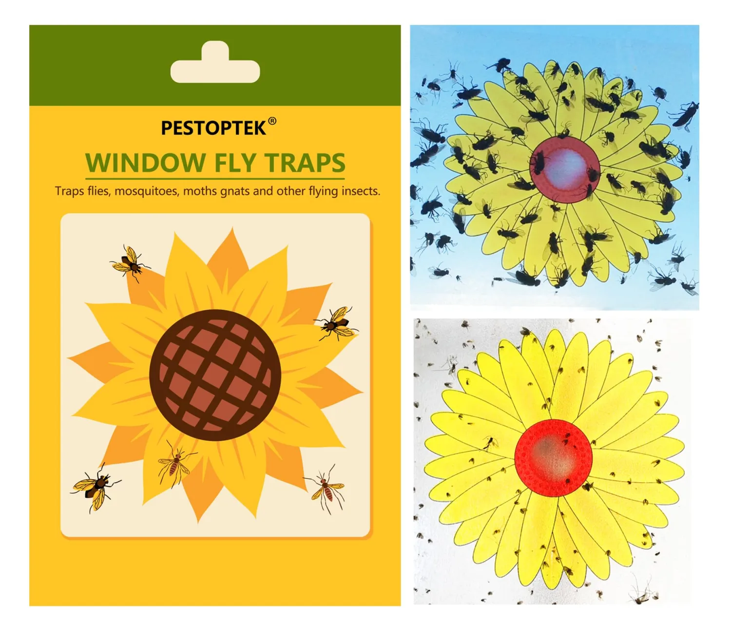 16 Pack Window Fly Traps, Fruit Fly Traps for Indoors, Paper Sticky Strips with Beautiful Sunflower Design, House Fly Catcher Trap for Home, Pest Control for Kitchen and Garage