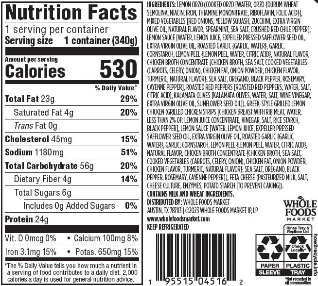 Whole Foods Market, Meal Chicken Grilled Greek Style Lemon, 12 Ounce