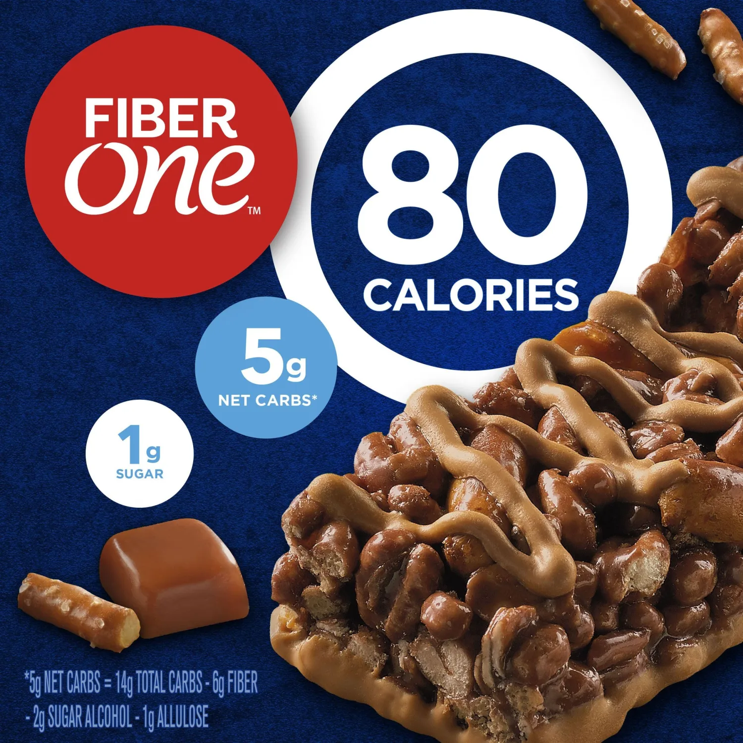 Fiber One 80 Calorie Chewy Snack Bars, Chocolate Caramel and Pretzel, 5 Ct, 4.1 oz