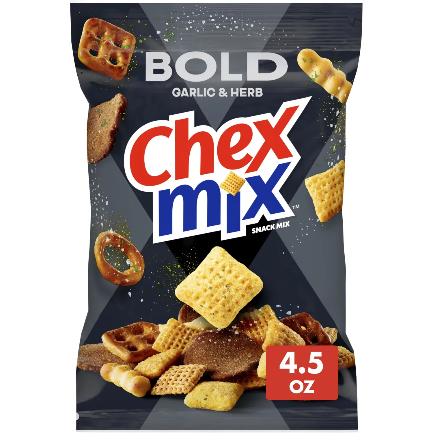 Chex Mix Bold Party Blend Snack Mix, 4.5 oz | Chex, Pretzels, Rye Chips, Breadsticks, 60% Less Fat than Regular Potato Chips, Party Snack