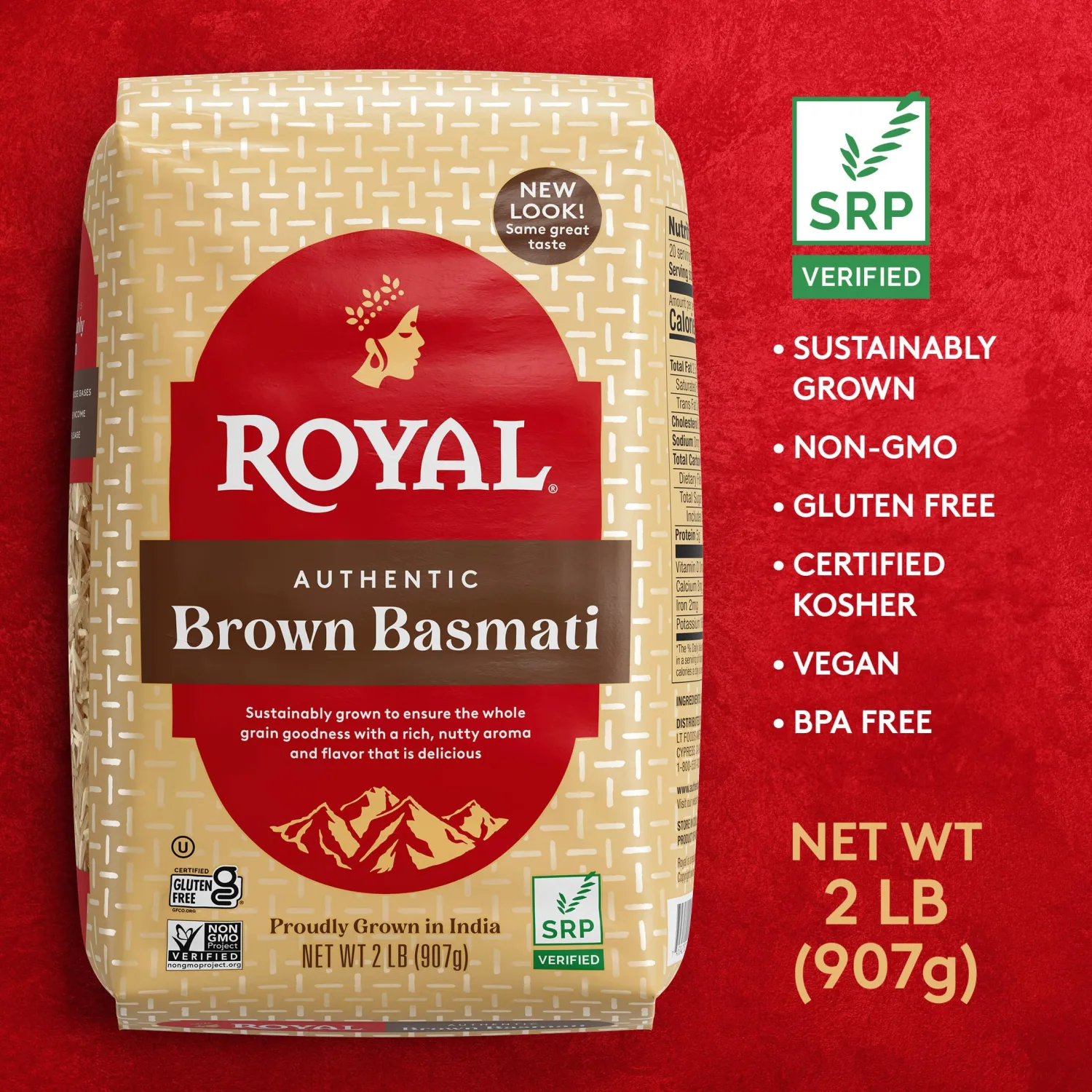 Royal Brown Basmati Rice - Authentic Long Grain Basmati Rice - 2 lb Bag