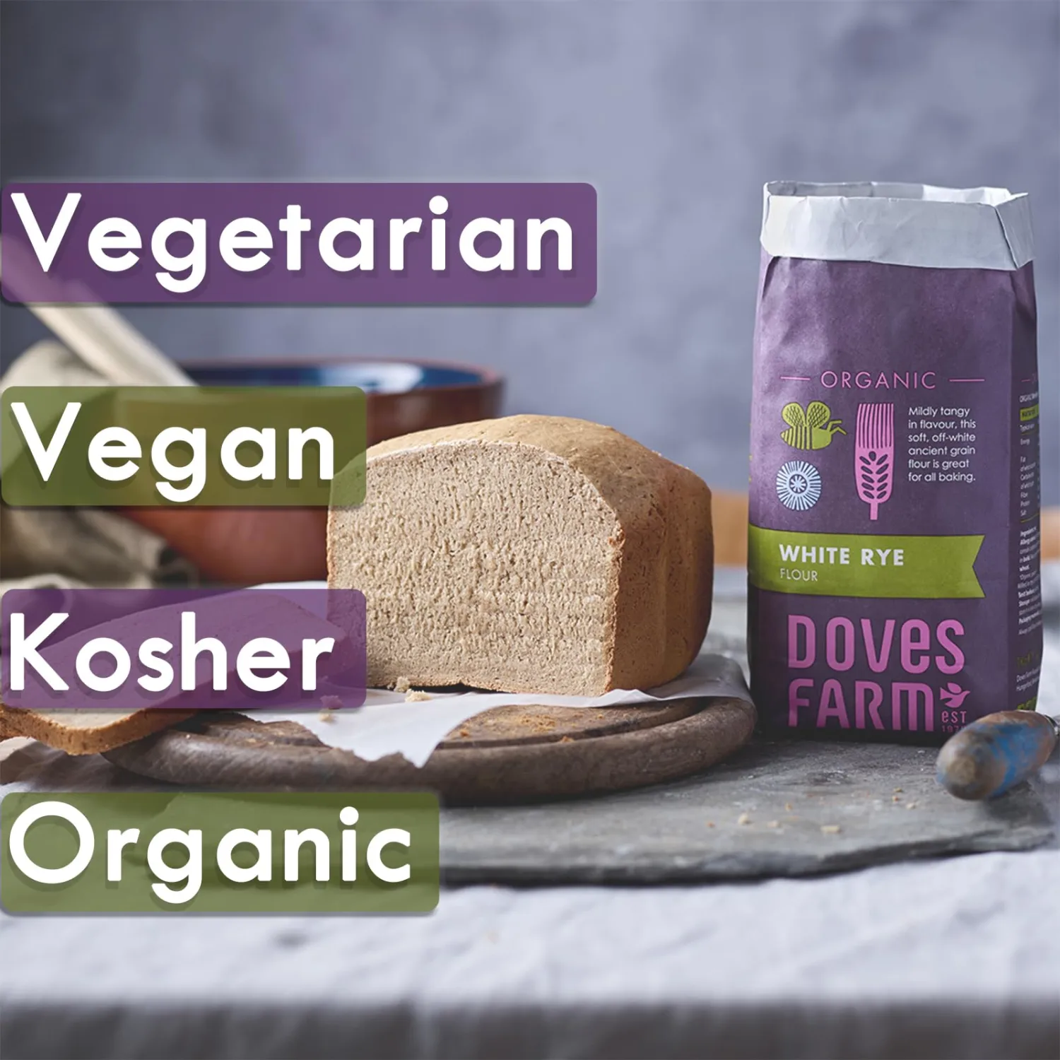 Doves Farm Organic White Rye Flour | Ancient Grain All Purpose Flour | Imported from UK | Flour for Baking Goods | Stoneground Soft Wheat Flour | 35.27 Oz (1kg)