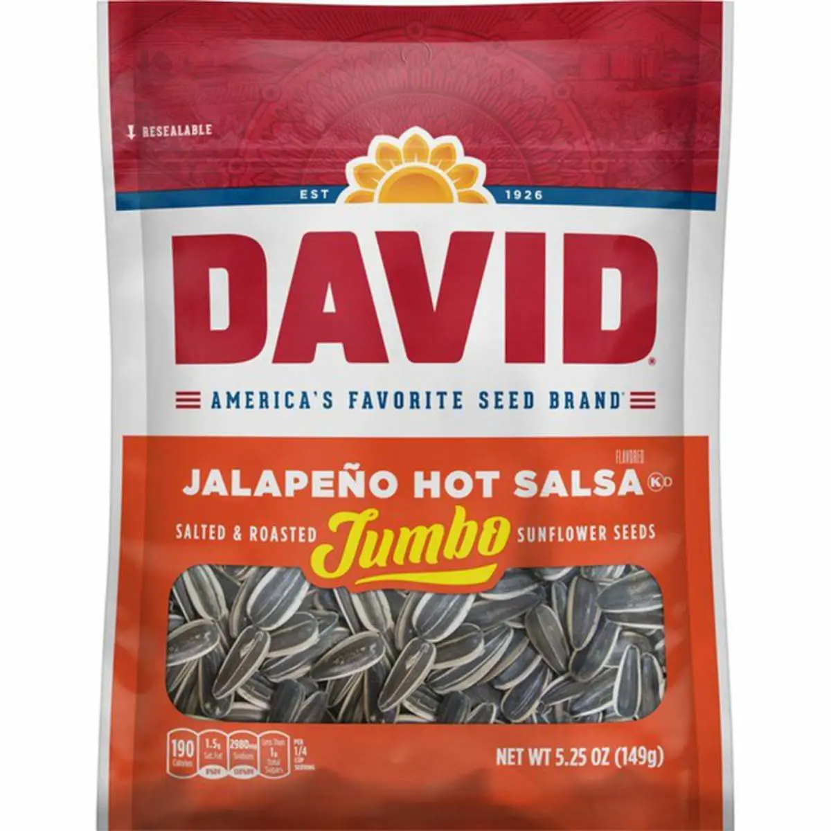 David Jumbo Sunflower Seeds Jalapeno Hot Salsa 5.25 Oz Pack of 3