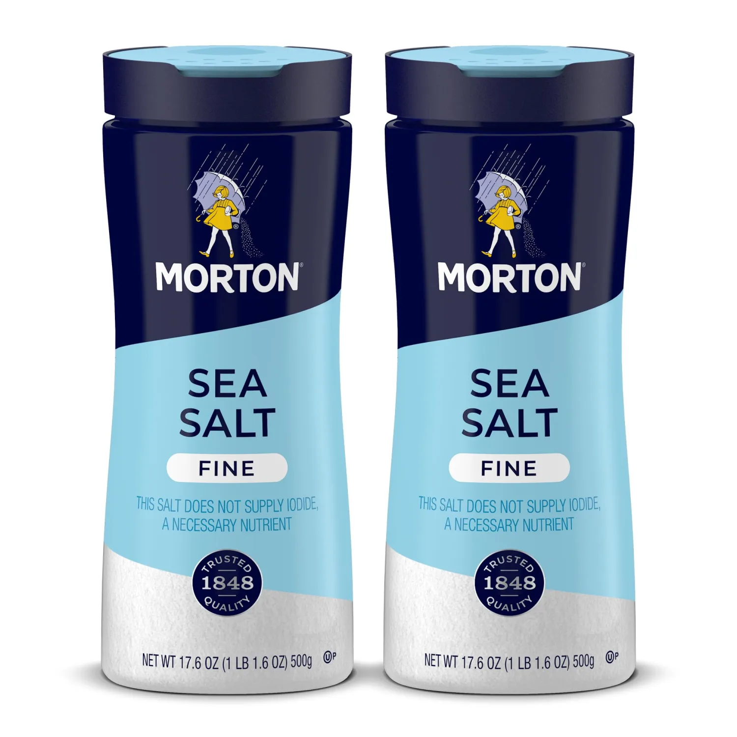 Morton Sea Salt, Fine, (17.6 oz), 2-Pack, All-Natural, Perfect for Baking, Blending & Cooking