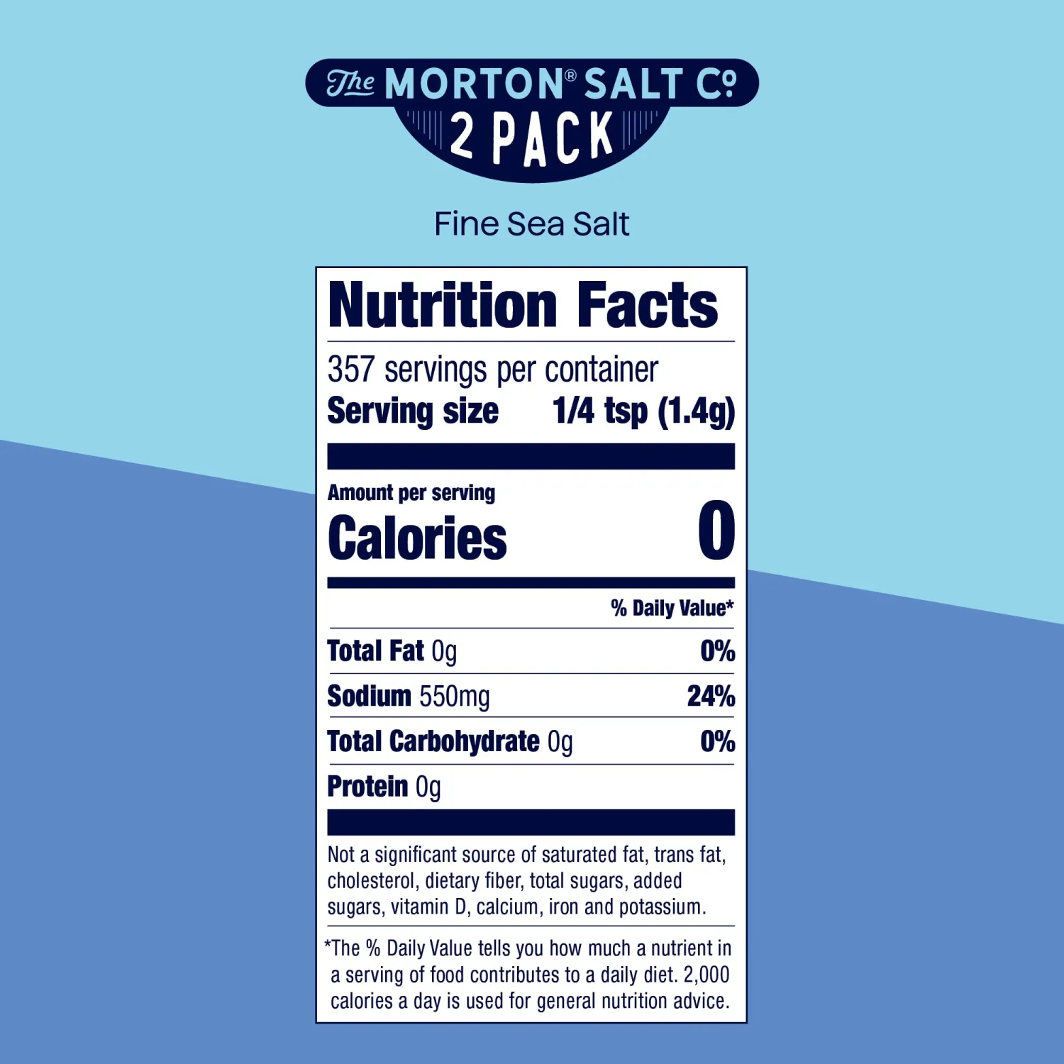 Morton Sea Salt, Fine, (17.6 oz), 2-Pack, All-Natural, Perfect for Baking, Blending & Cooking