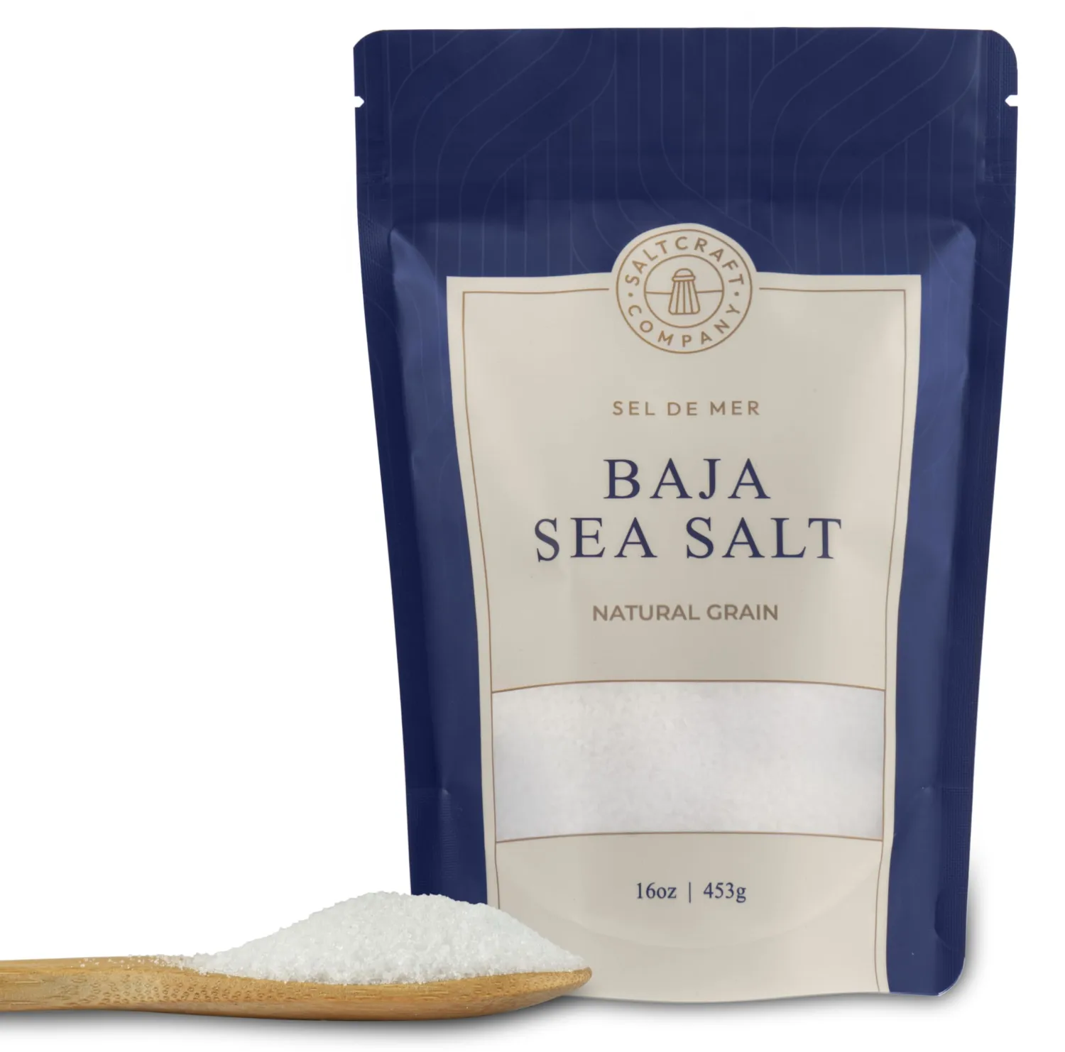 SALTCRAFT COMPANY - Baja Sea Salt, Natural Grain Crystals, Low Sodium 30%, Kosher Certified & Mineral Salt, No Additives - 16 Ounce