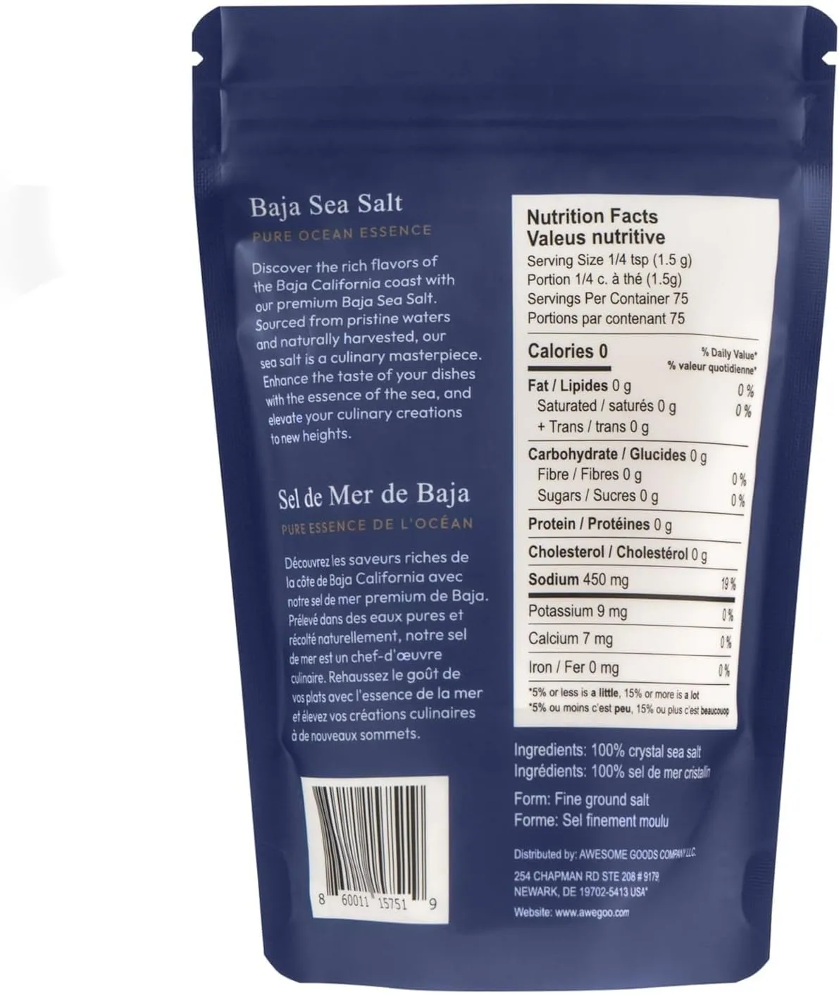 SALTCRAFT COMPANY - Baja Sea Salt, Natural Grain Crystals, Low Sodium 30%, Kosher Certified & Mineral Salt - 4 Ounce
