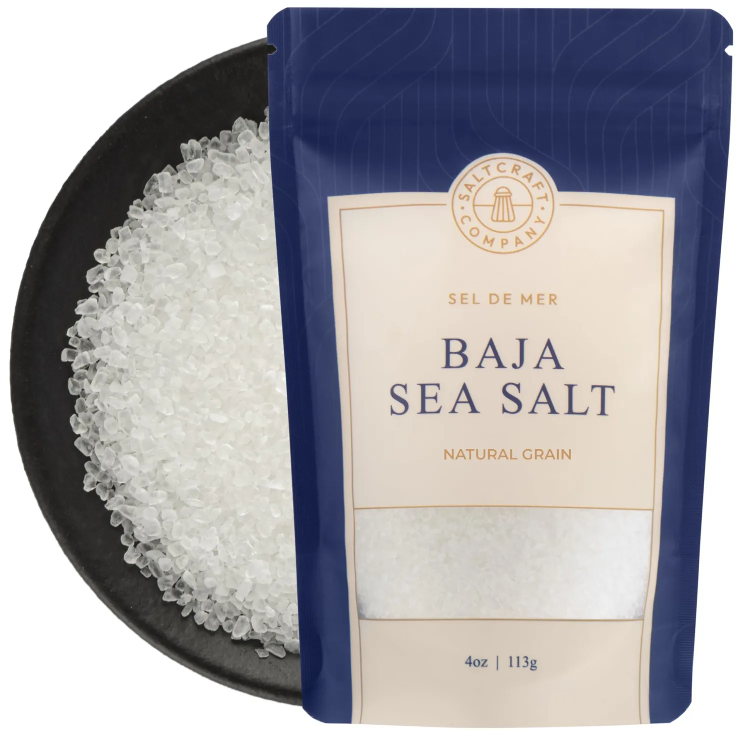 SALTCRAFT COMPANY - Baja Sea Salt, Natural Grain Crystals, Low Sodium 30%, Kosher Certified & Mineral Salt - 4 Ounce