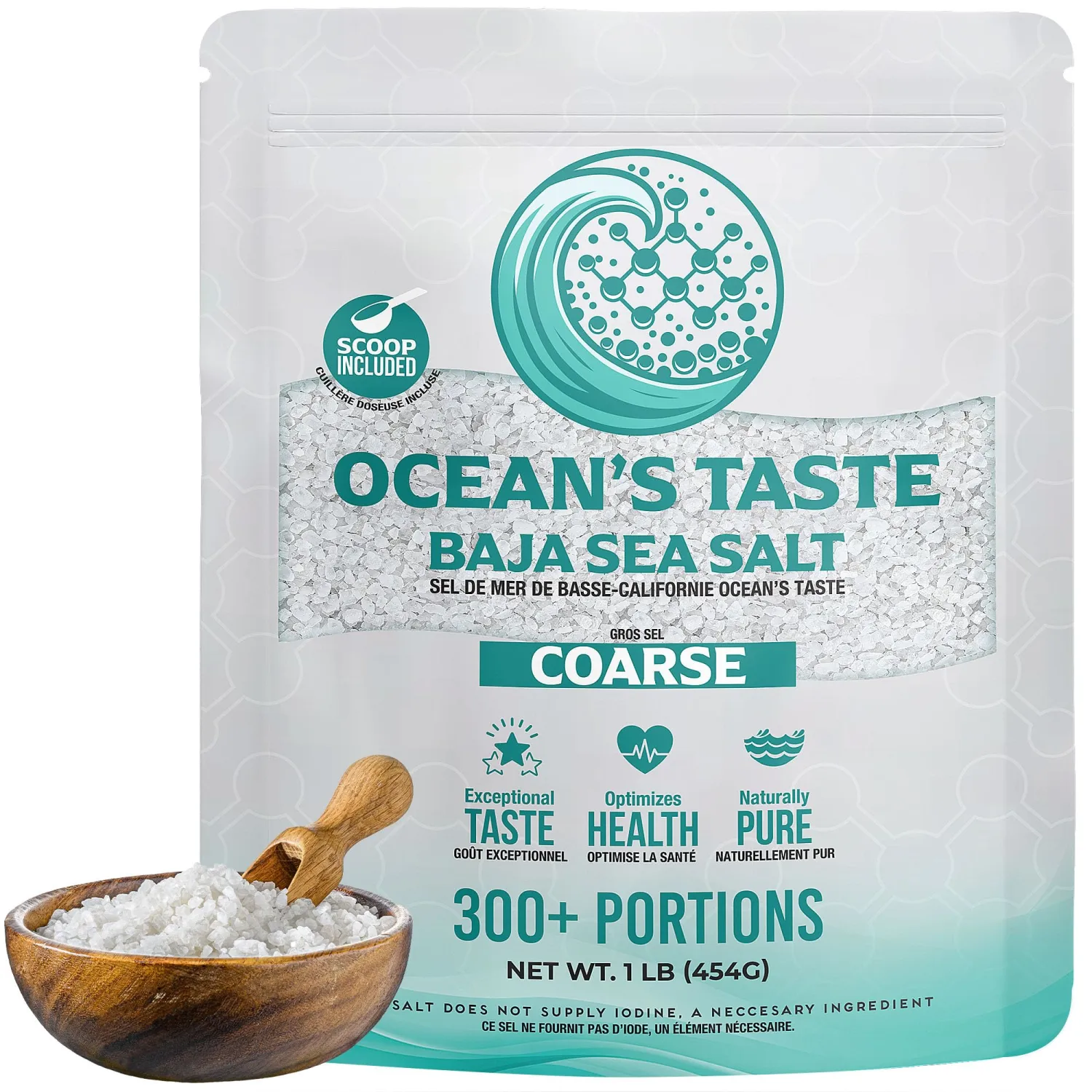 Ocean's Taste Baja Gold Sea Salt, 1LB Baja Gold Mineral Sea Salt, Coarse Natural Grain, 4X More Minerals than Celtic Salt, 30% Less Sodium, Mineral Salt Ideal for Electrolytes Balance, Cooking & Baking | Kosher, Organic, Paleo