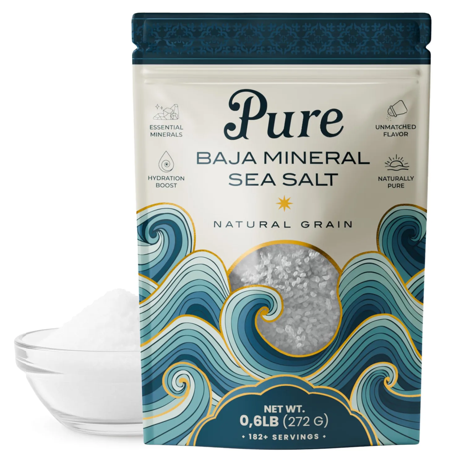 Pure Sea Salts Baja Mineral Sea Salt, Natural Grain, 0.6 lb. 100% Organic, Unrefined, Mineral-Rich, Low Sodium, for Cooking, Finishing, Hydration & Grinders – Hand-Harvested from the Sea of Cortez