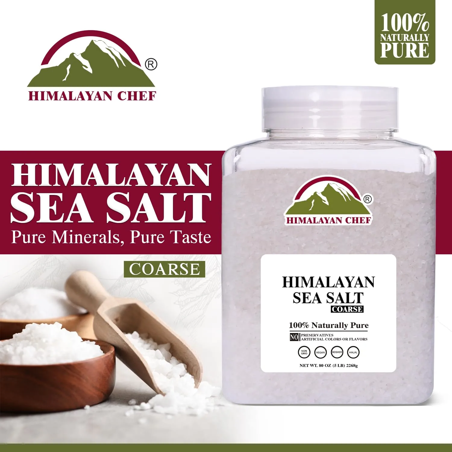 Himalayan Chef Coarse Grain Salt – 5 lb Jar for Cooking, Baking, and Seasoning