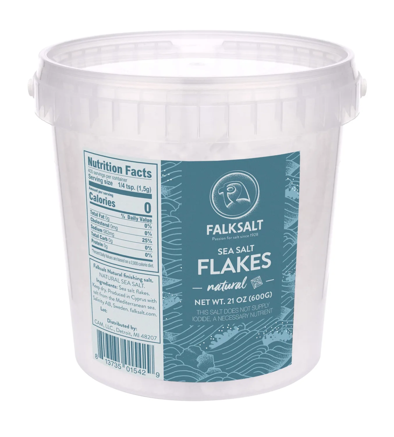 FALKSALT | Organic Sea Salt Flakes 1.32lb Resealable Tub | Gourmet Finishing Salt | Handcrafted, Kosher, Gourmet Sea Salt
