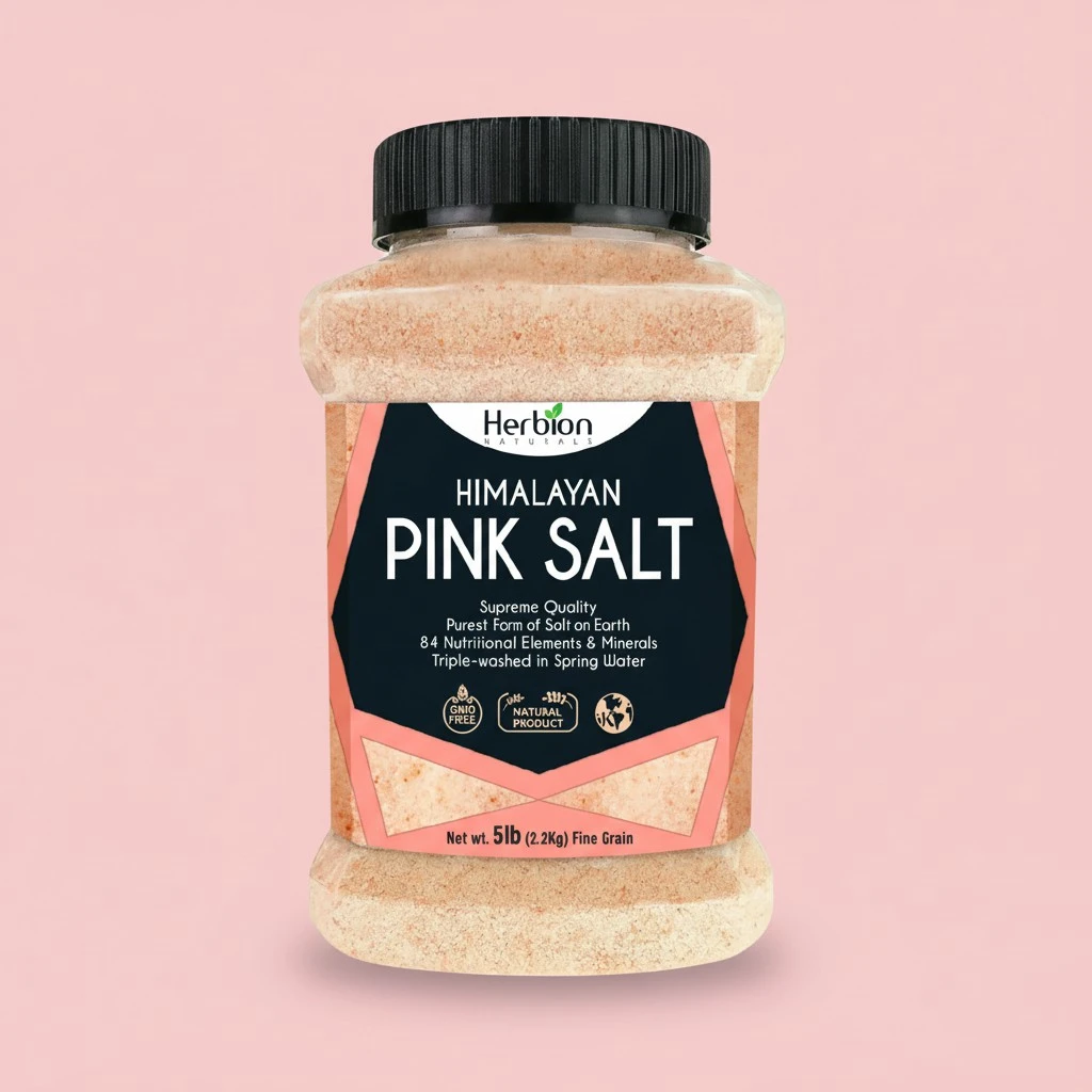 HERBION Naturals Himalayan Pink Salt Jar Fine Grain, GMO Free, Supreme Quality Chemical Free, Vegan, Kosher Certified, Fine Grain All-Natural Salt, Triple-Washed in Spring Water, 5 lbs