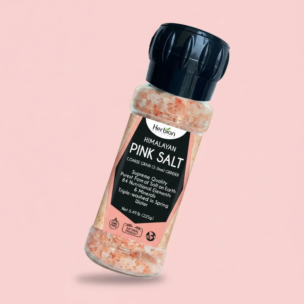 Herbion Naturals Himalayan Pink Salt Grinder Coarse Grain, 100% Pure with 84 Minerals for Seasoning, Refillable, Organic, All-Natural Salt, Triple-Washed in Spring Water, Vegan, Kosher Certified