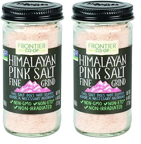 Frontier Co-op Fine Ground Himalayan Pink Salt, 4.48 Ounce Bottle, Hand-Mined, Kosher, Non Irradiated, Non ETO (Pack of 2)