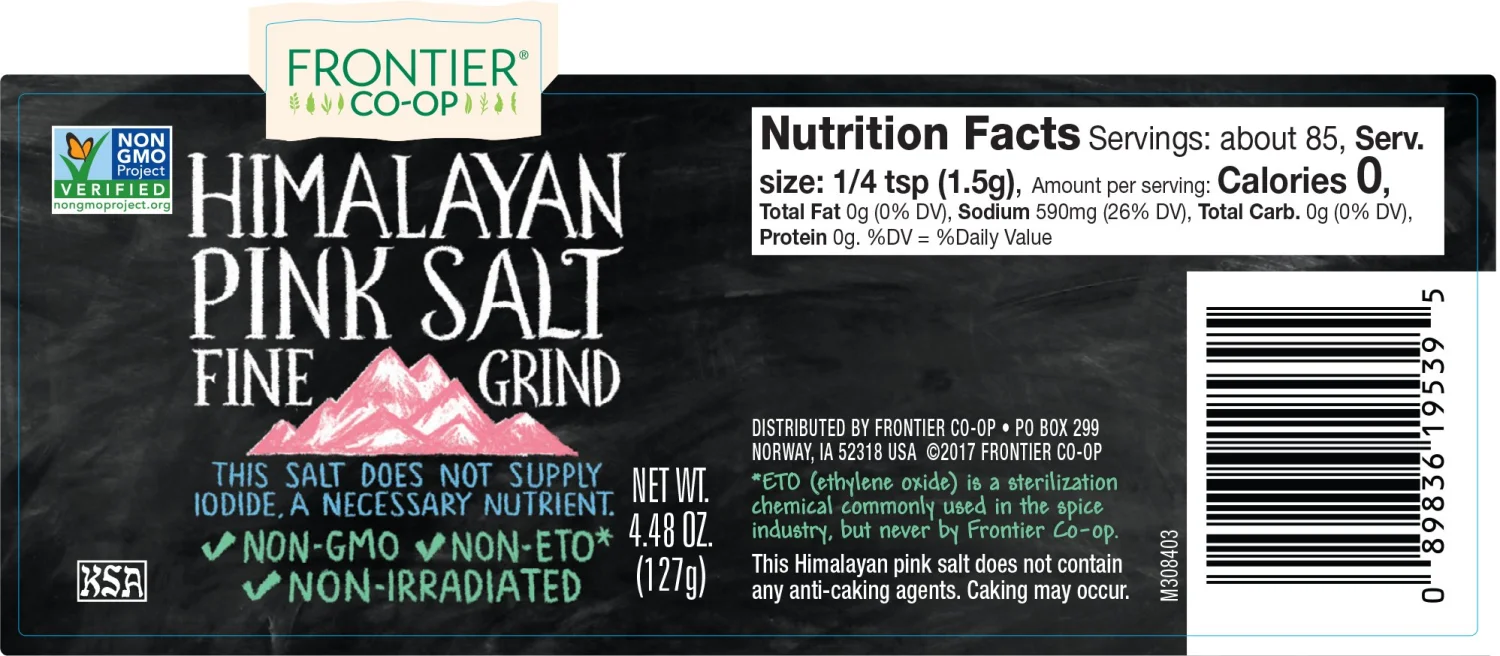 Frontier Co-op Fine Ground Himalayan Pink Salt, 4.48 Ounce Bottle, Hand-Mined, Kosher, Non Irradiated, Non ETO (Pack of 2)