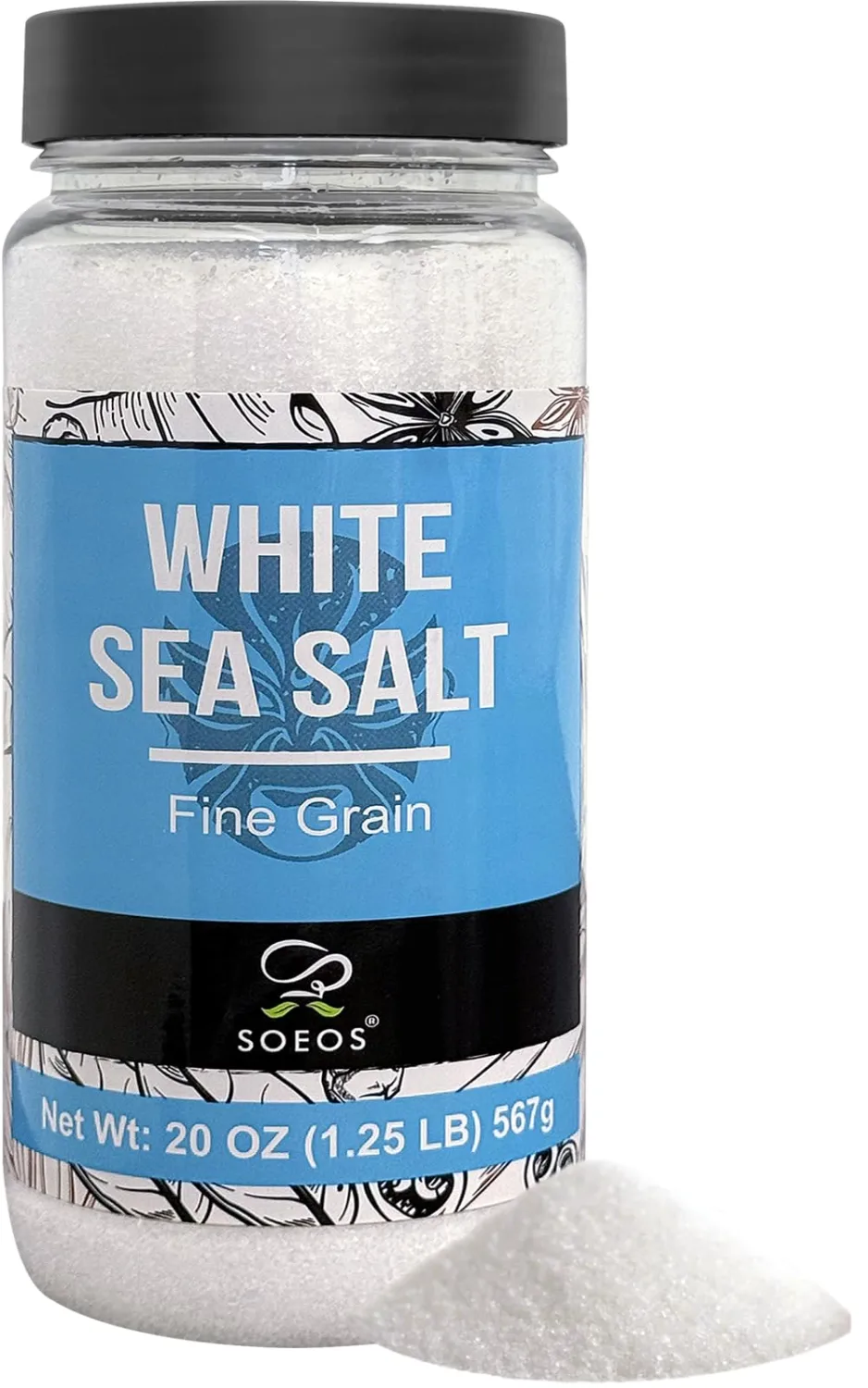 Soeos Sea Salt, Fine Grain, 20 Oz (1.25 Pound), Non-GMO, Nature Himalayan Kosher Salt, Sea Salt for Grinder Refill (Pack of 1)