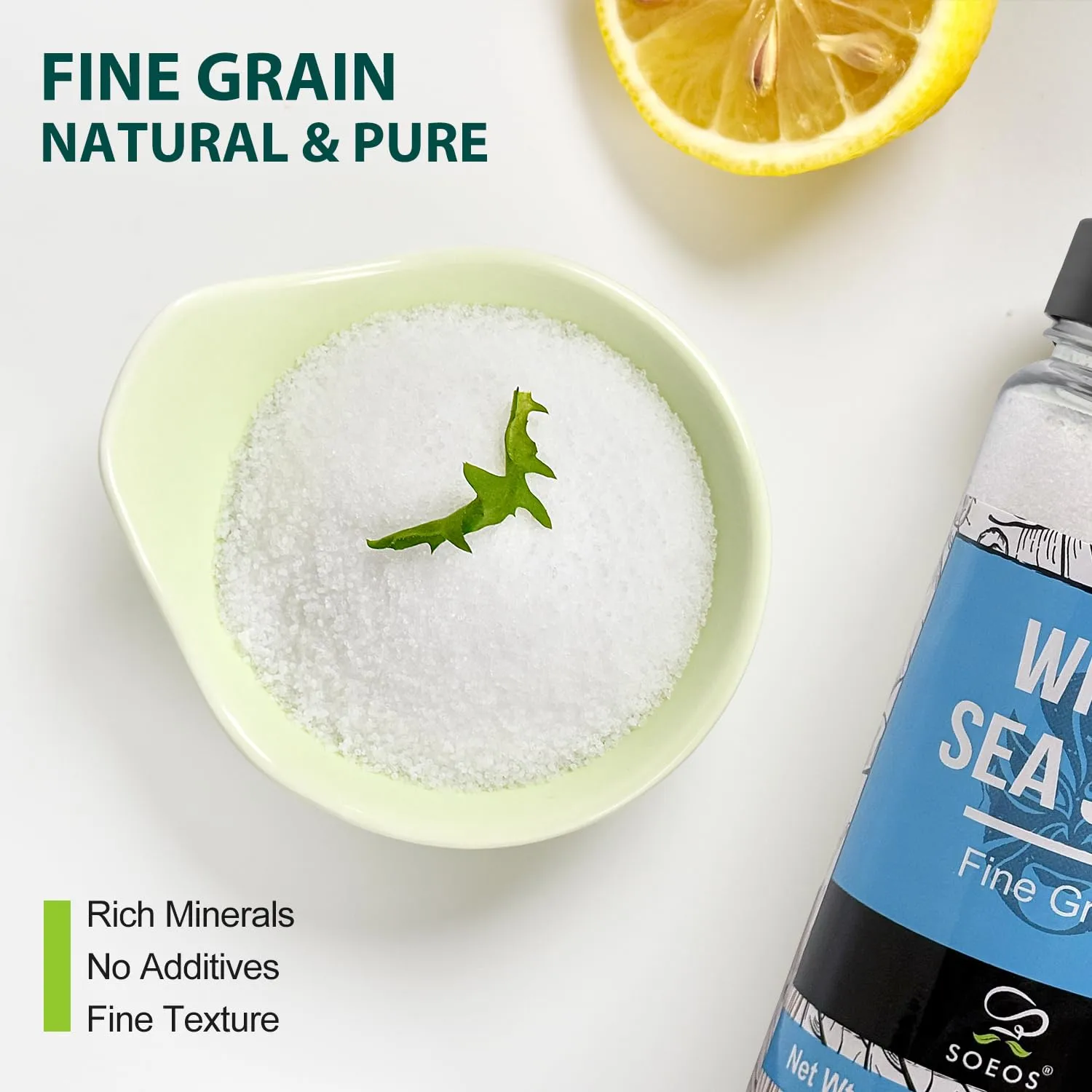 Soeos Sea Salt, Fine Grain, 20 Oz (1.25 Pound), Non-GMO, Nature Himalayan Kosher Salt, Sea Salt for Grinder Refill (Pack of 1)