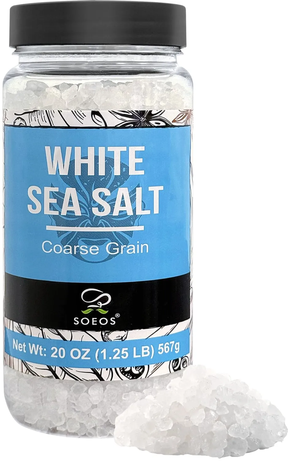 Soeos Sea Salt, Coarse Grain, 20 Oz (1.25 Pound), Non-GMO, Nature Himalayan Kosher Salt, Sea Salt for Grinder Refill (Pack of 1)