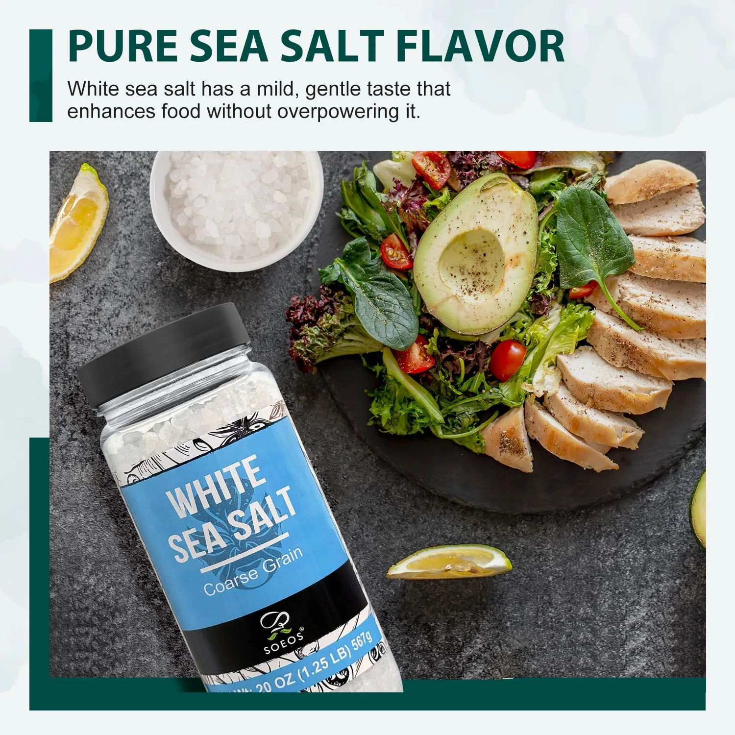 Soeos Sea Salt, Coarse Grain, 20 Oz (1.25 Pound), Non-GMO, Nature Himalayan Kosher Salt, Sea Salt for Grinder Refill (Pack of 1)