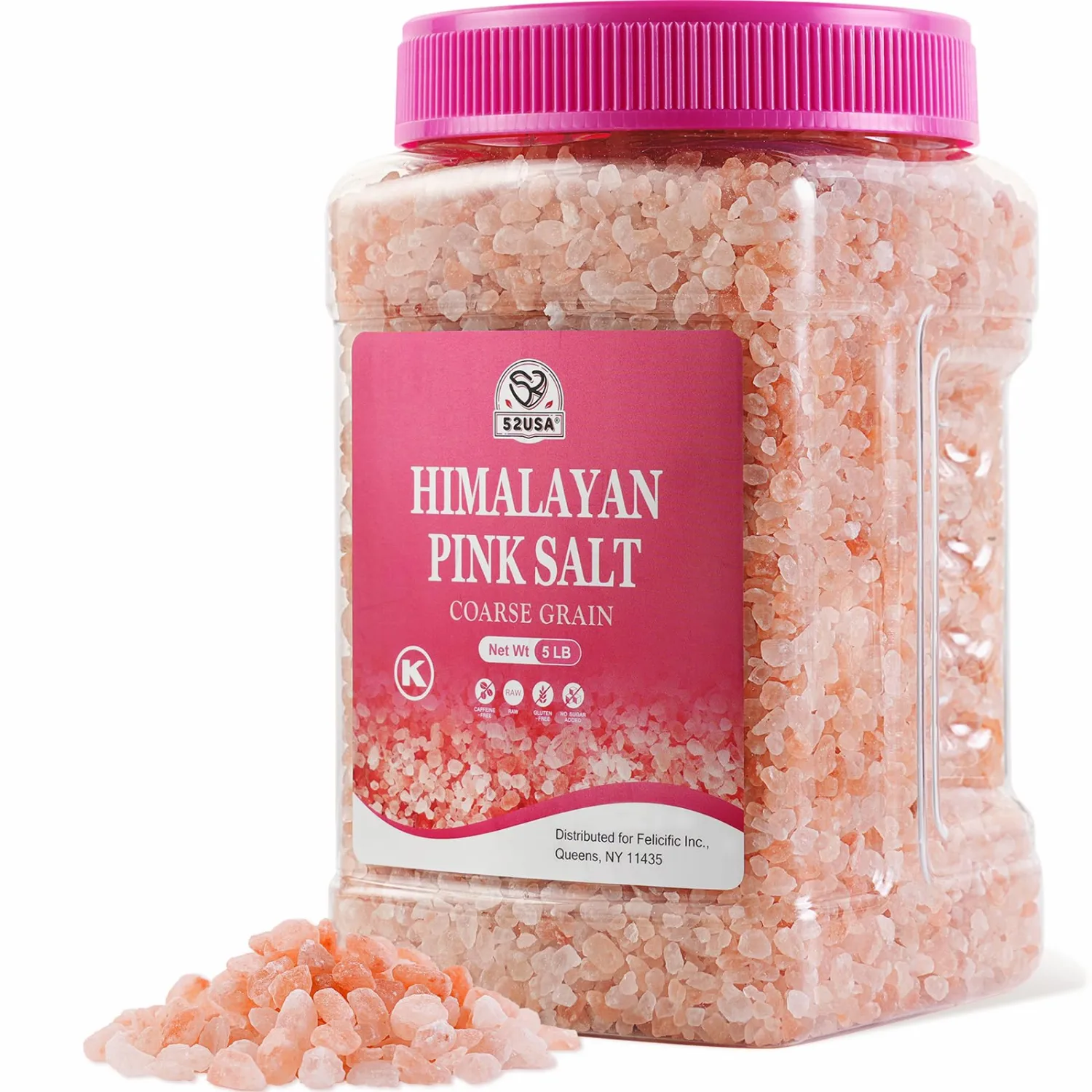 52USA Himalayan Pink Salt Coarse, Pink Himalayan Sea Salt, 80oz (5 Pound), Non-GMO, Pink Salt Coarse for Grinder, 100% Real, Pure, Unrefined Kosher Salt, 80+ Minerals and Electrolytes, Rock Salts
