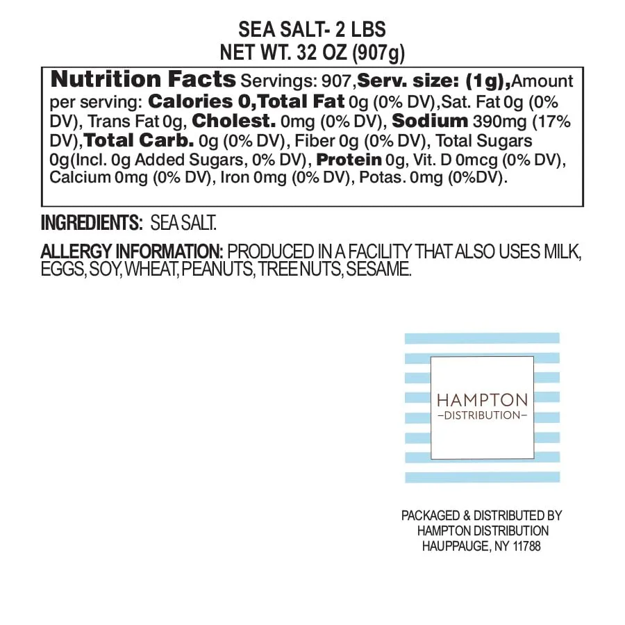 Pure Sea Salt, 2 Pound Resealable Bag, All-Natural, Perfect for Cooking, Baking & Blending