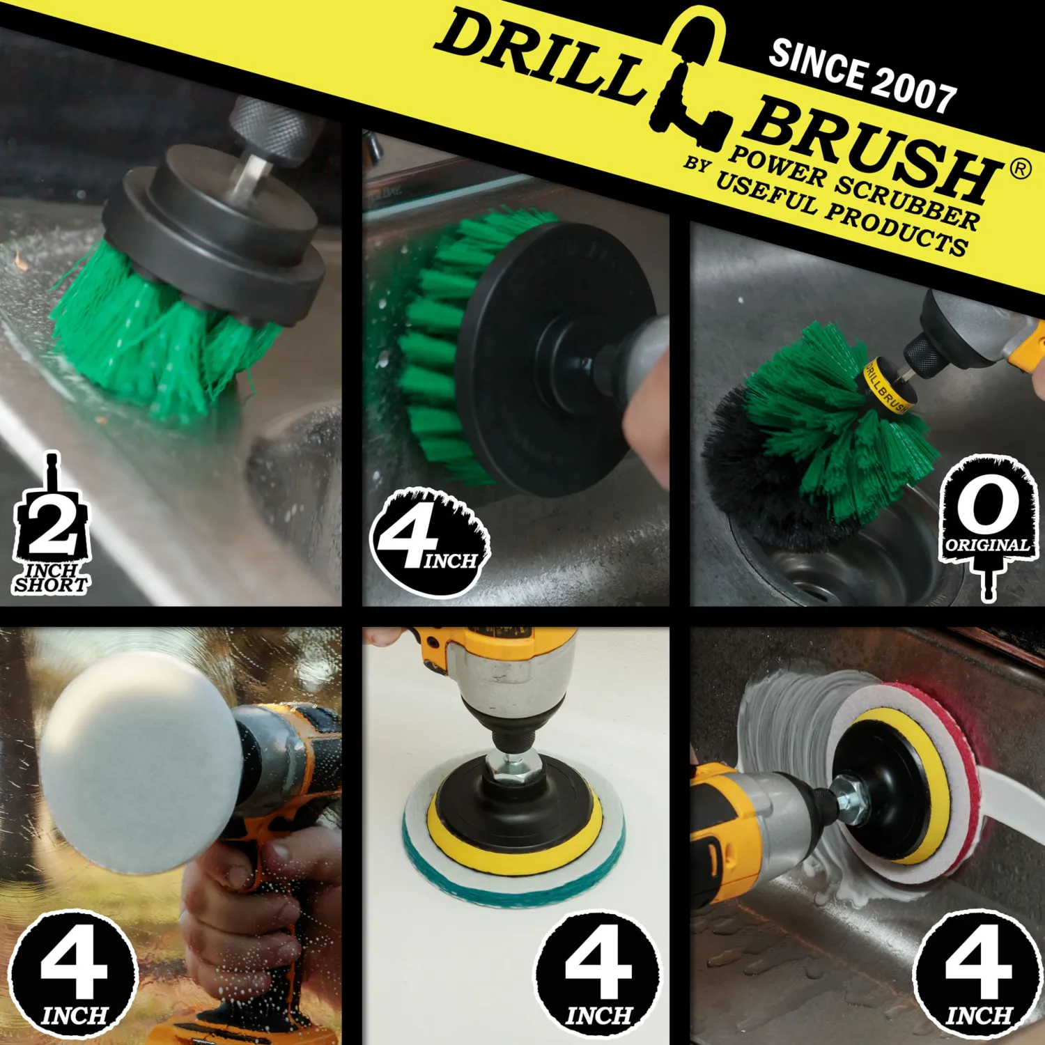 Drillbrush Kitchen Cleaning Supplies - Whole Household Scrubbing Pads and Medium Stiffness Brushes - Stove Top and Oven Rack Cleaning Brush Kit - Sink, Tile, Laminate, Vinyl, Pan, Countertop Scrubber