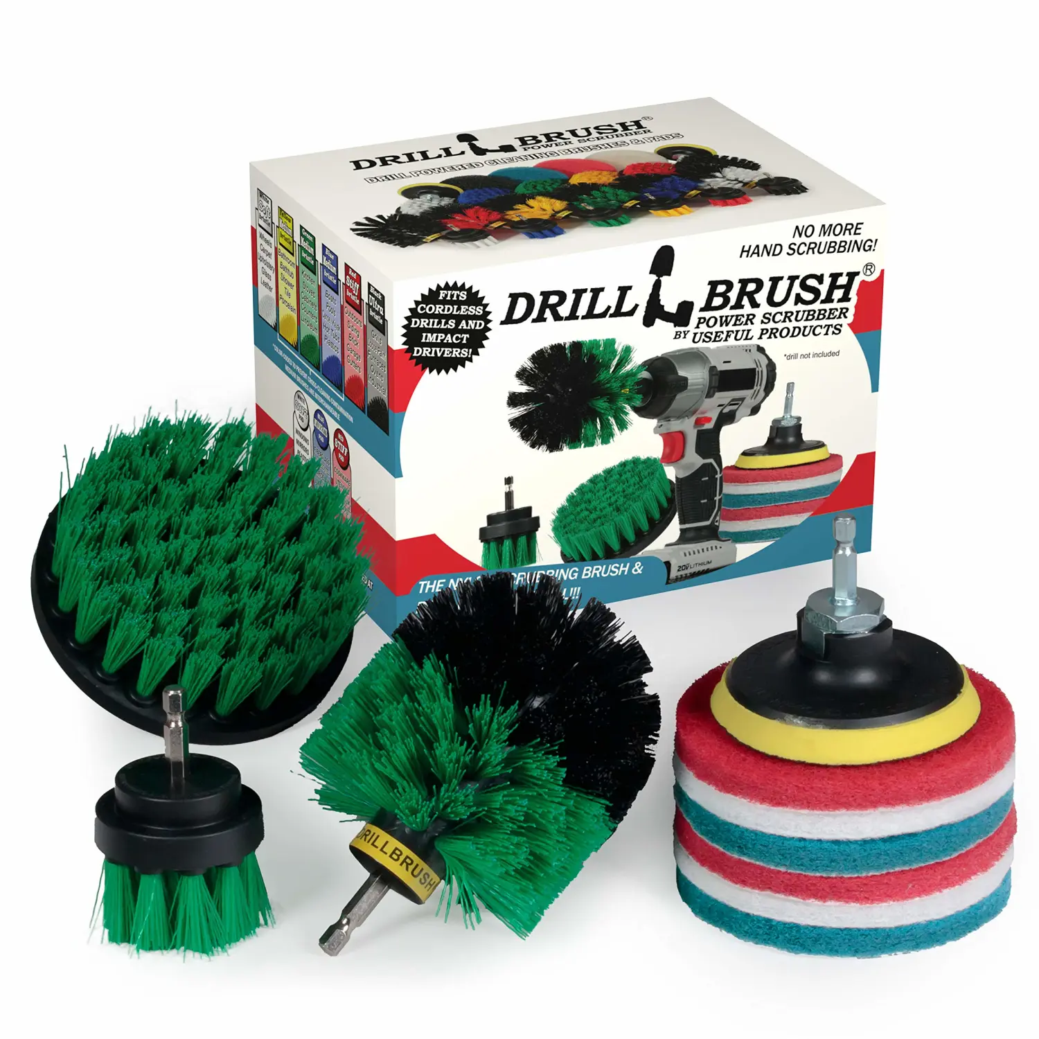 Drillbrush Kitchen Cleaning Supplies - Whole Household Scrubbing Pads and Medium Stiffness Brushes - Stove Top and Oven Rack Cleaning Brush Kit - Sink, Tile, Laminate, Vinyl, Pan, Countertop Scrubber