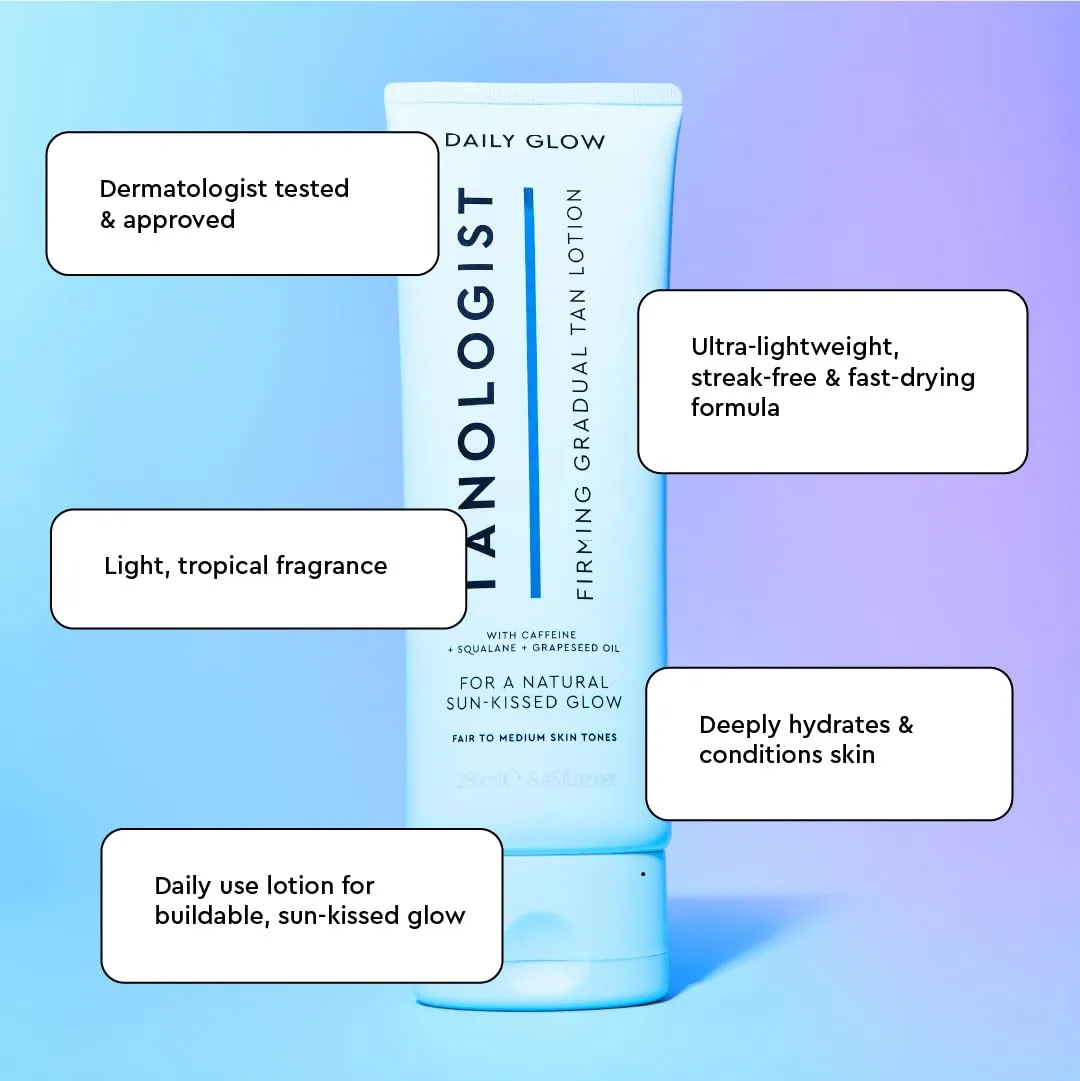 Tanologist Firming Daily Glow Body Lotion- Medium To Dark, Gradual Tanning Lotion, Streak-Free & Natural Looking Self Tanner, Toning Ingredients, 8.45 fl. oz/250 ml Tube