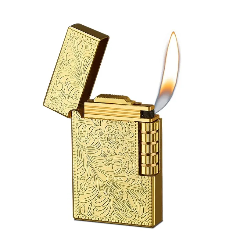 Dragon Relief Design, Side Wheel Frosted Lighter, refillable Butane, Soft Flame Lighter, flip, Outdoor, Camping, Men's Gift(Free of Butane Gas)(D)