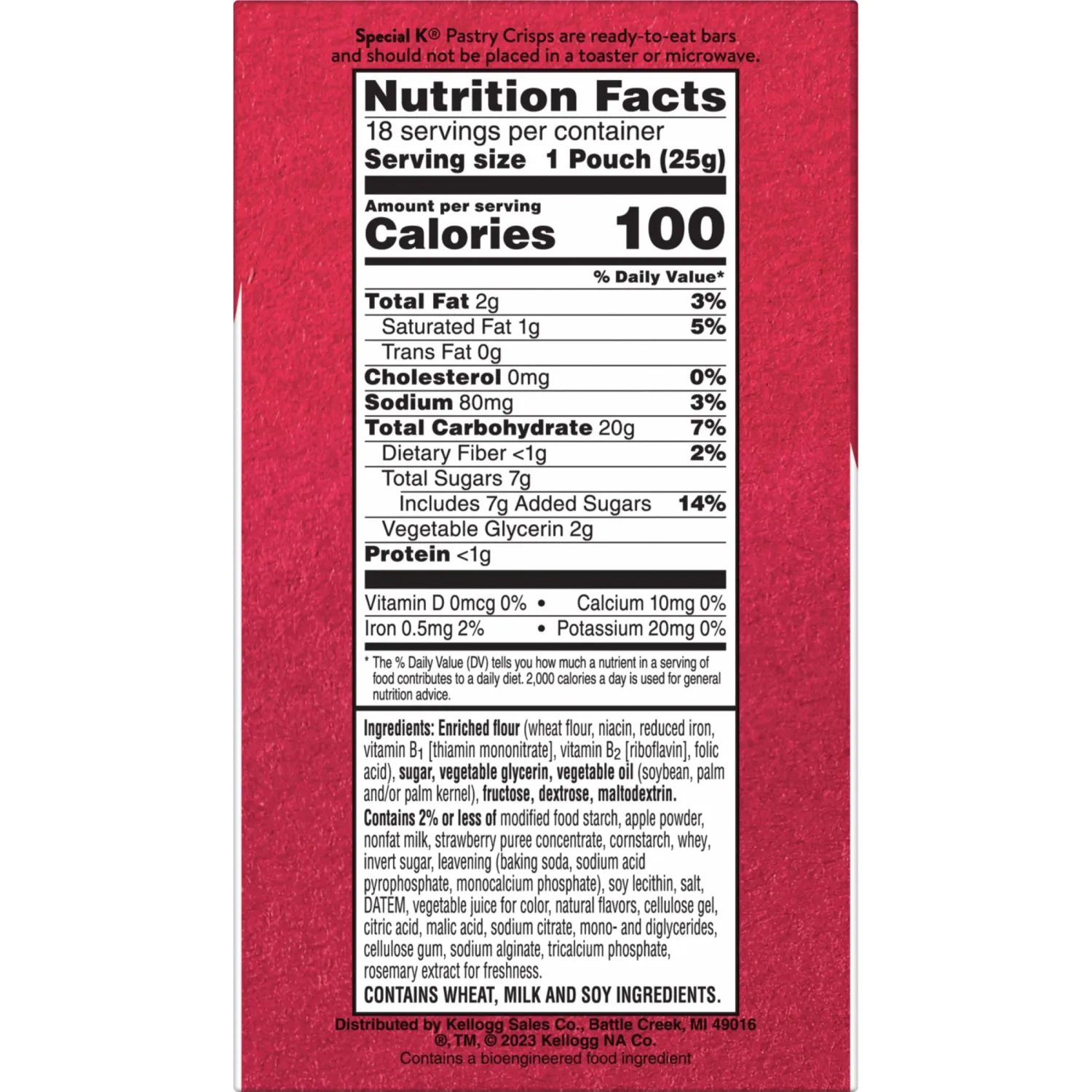 Special K Bar Pastry Crisps, 100 Calories, Breakfast Bars, Value Size, Strawberry, 15.84oz Box (36 Crisps)