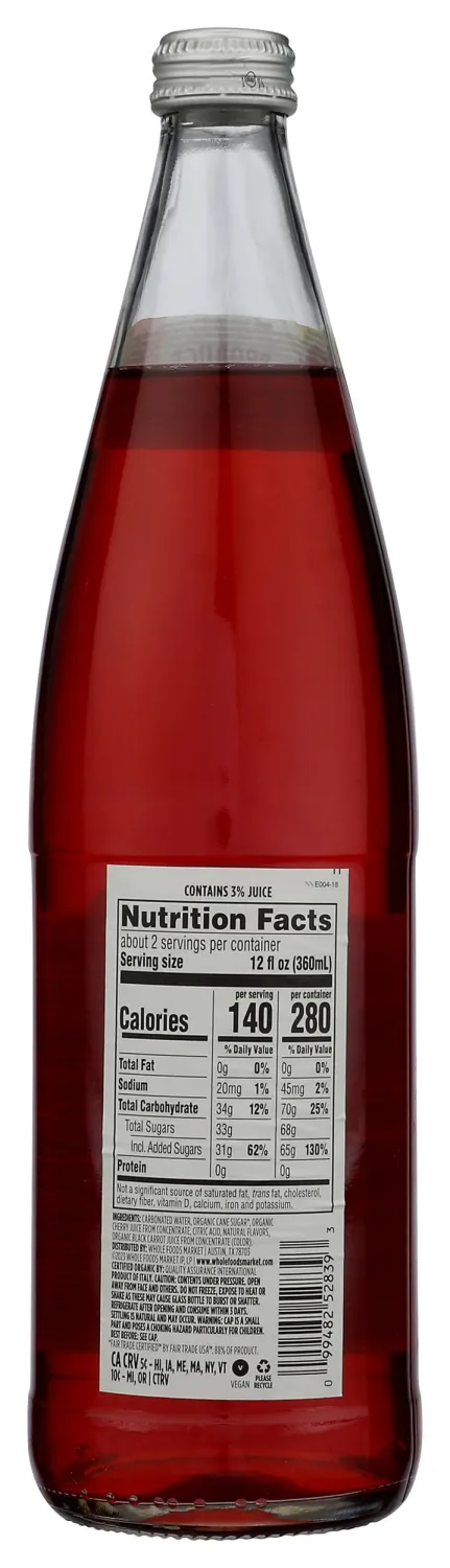 Whole Foods Market, Soda Italian Cherry Lime Organic, 25.4 Fl Oz