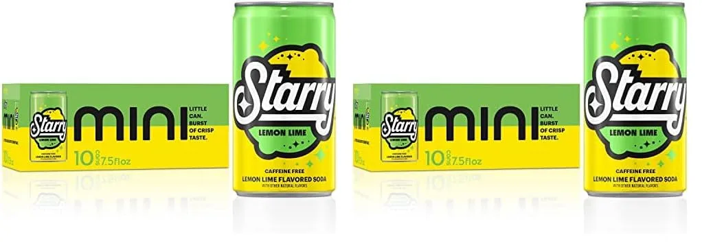 Starry Lemon Lime Soda, Caffeine Free, Mini Cans, 7.5 Fl Oz (Two packs of 10)