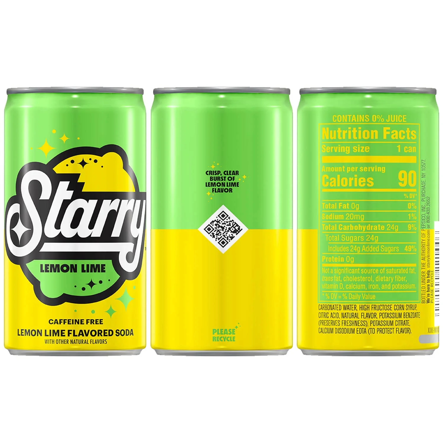 Starry Lemon Lime Soda, Caffeine Free, Mini Cans, 7.5 Fl Oz (Two packs of 10)