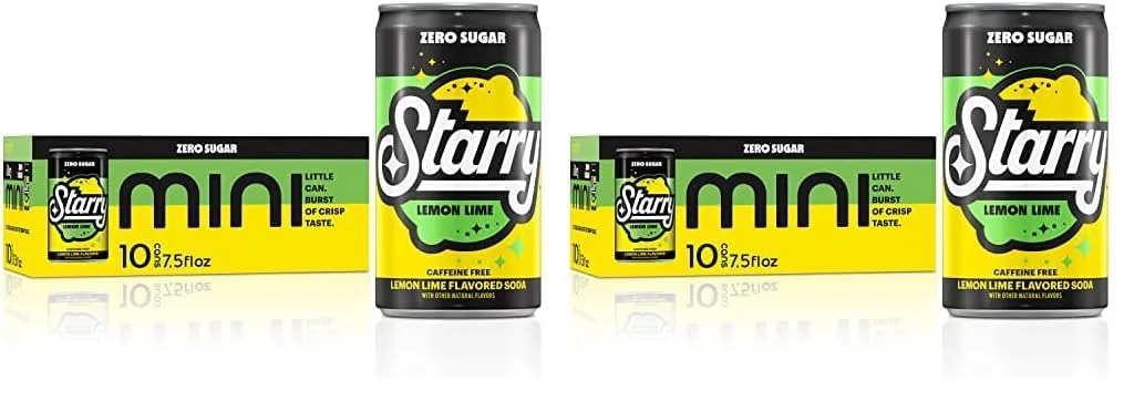 Starry Zero Sugar Lemon Lime Soda, Caffeine Free, Mini Cans, 7.5 Ounce (Two packs of 10)