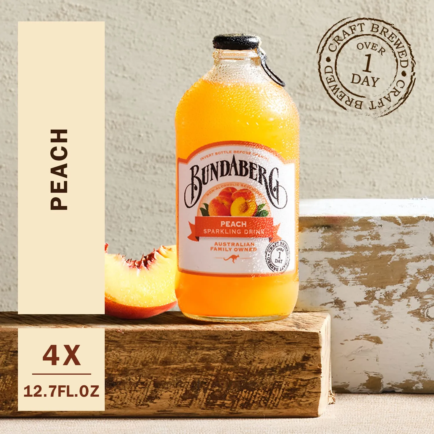 Bundaberg Sparkling Fruit Drink, Peach, 4-pk, 12.7 fl oz