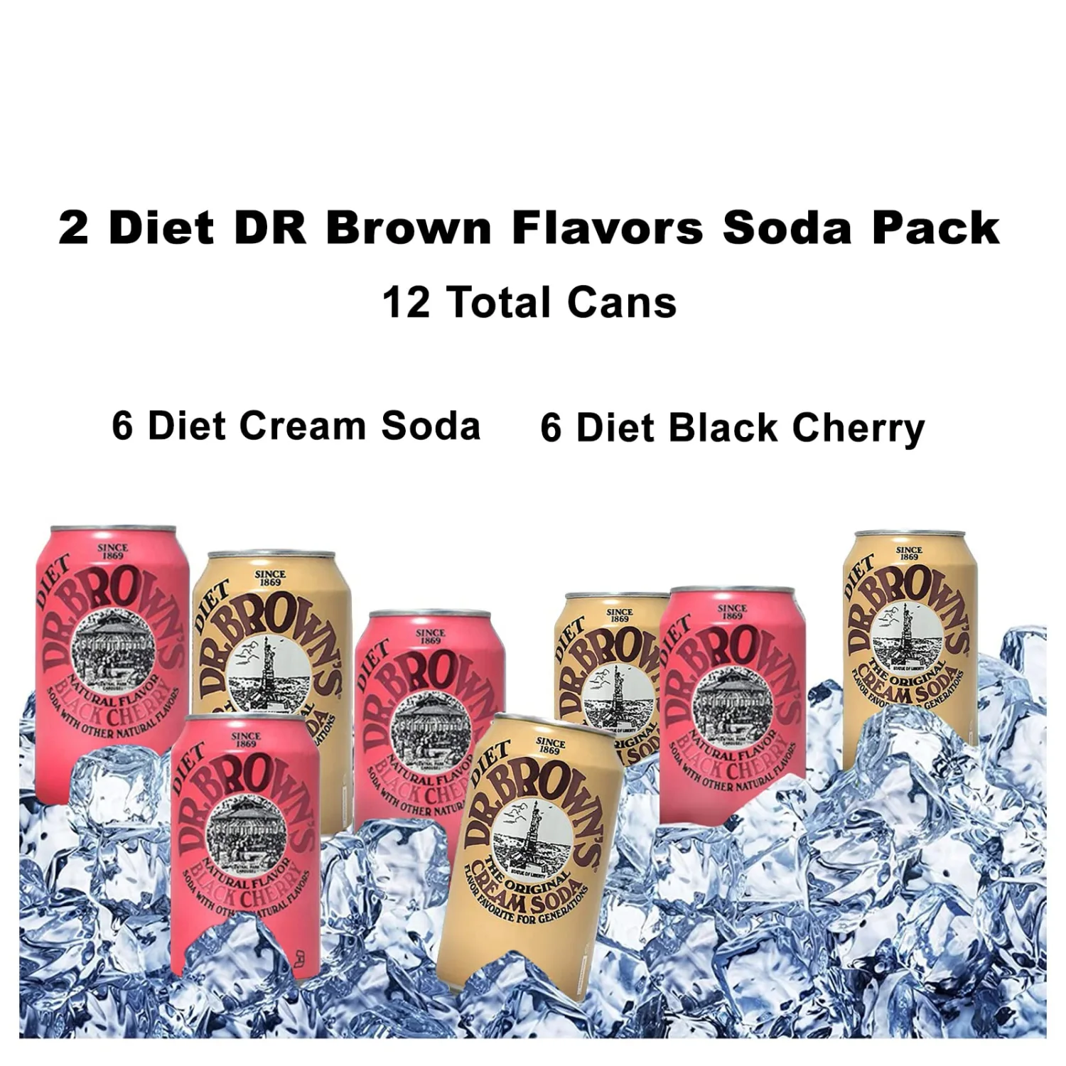 Dr. Browns Soda 12 pack (6) Diet Cream Soda and (6) Diet Black Cherry 12 fl oz Cans