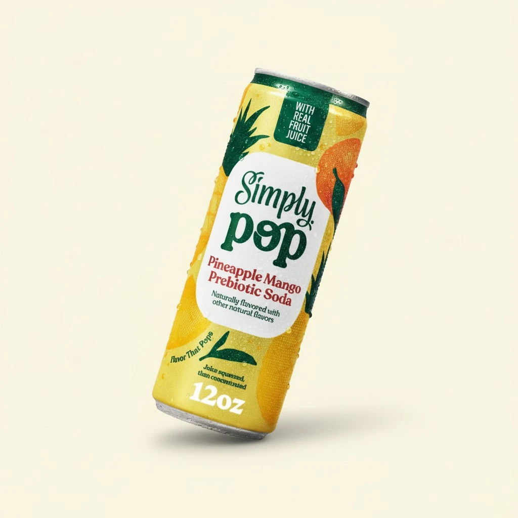 Simply Pop, Pineapple Mango Prebiotic Soda, 12 Fl Oz