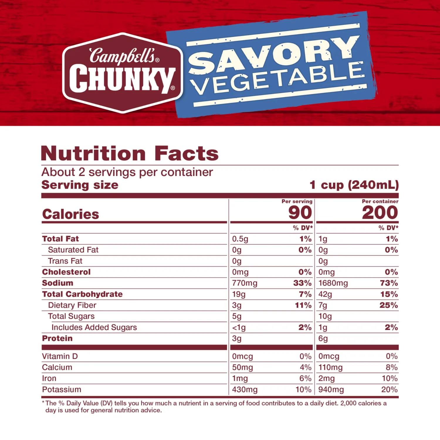 Campbell’s Chunky Soup, Savory Vegetable Soup, 18.8 Oz Can