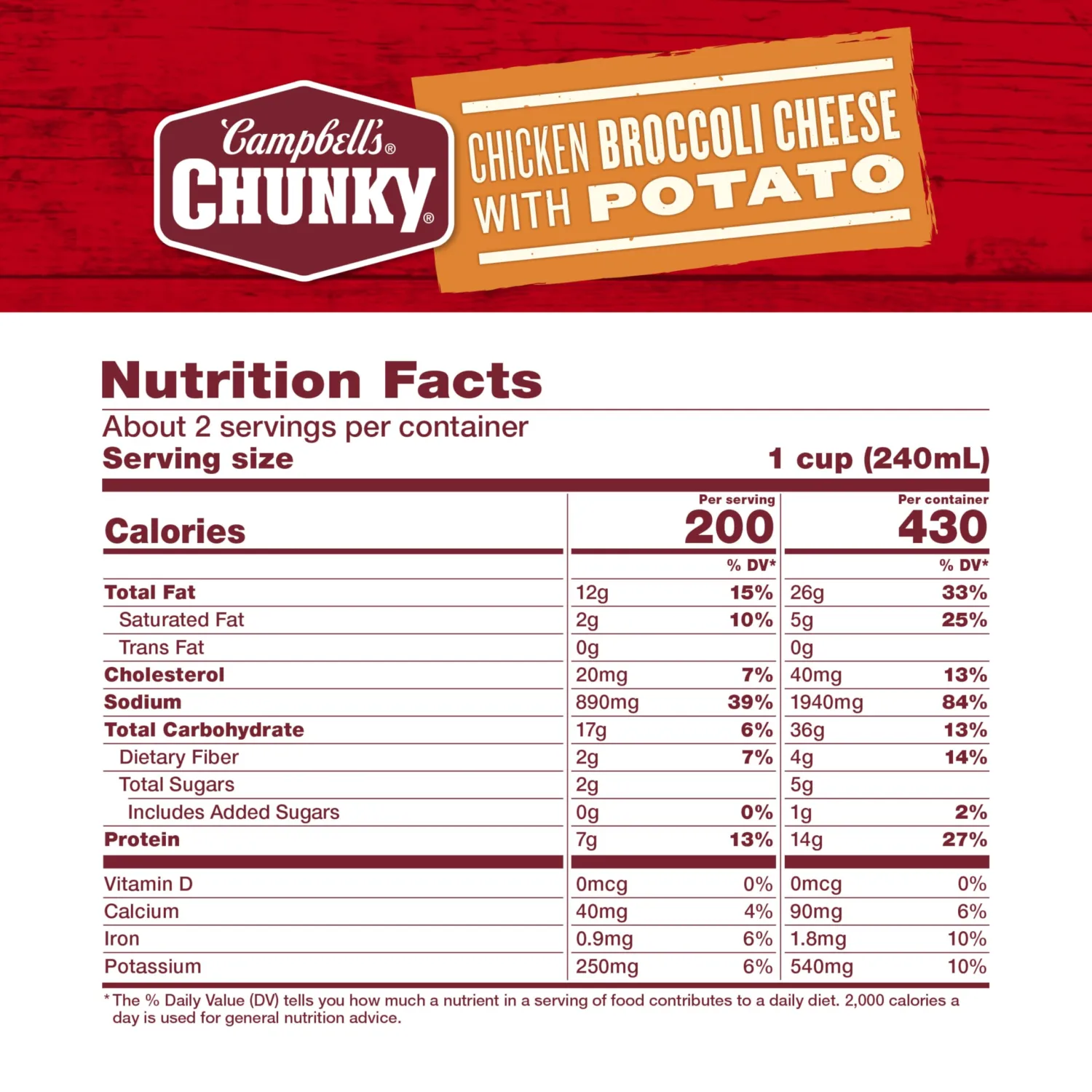Campbell's Chunky Soup, Chicken Broccoli Cheese Soup, 18.8 Oz Can (Pack of 4)