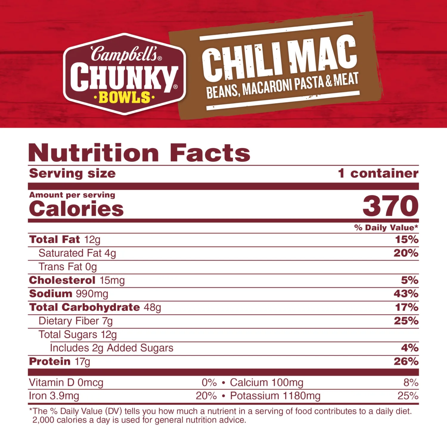 Campbell’s Chunky Soup, Chili Mac Soup, 15.25 oz Microwavable Bowl