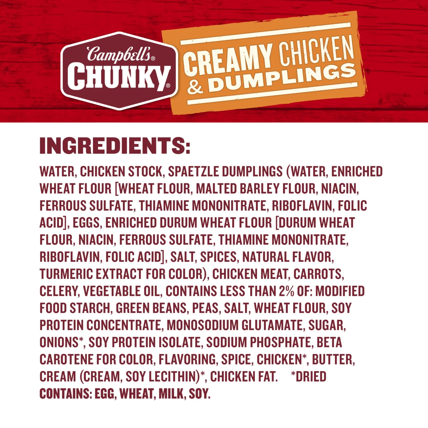Campbell’s Chunky Soup, Creamy Chicken and Dumplings Soup, 16.3 Oz Can