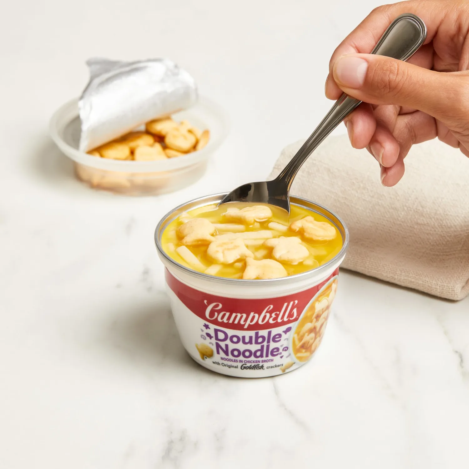 Campbell's Double Noodle Soup with Original Goldfish Crackers, 7.35 Oz Microwavable Bowl