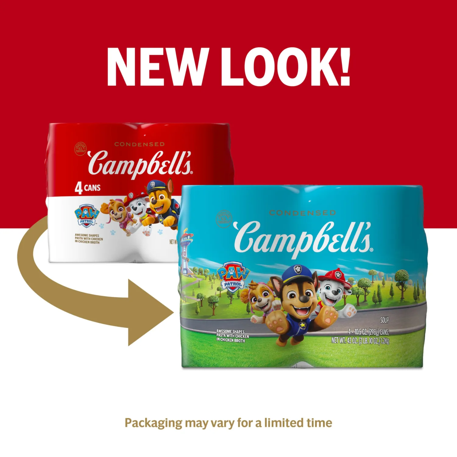 Campbell’s Condensed Kids Soup, Paw Patrol Awesome Shapes Pasta With Chicken in Chicken Broth, 10.5 oz Can (4 Pack)