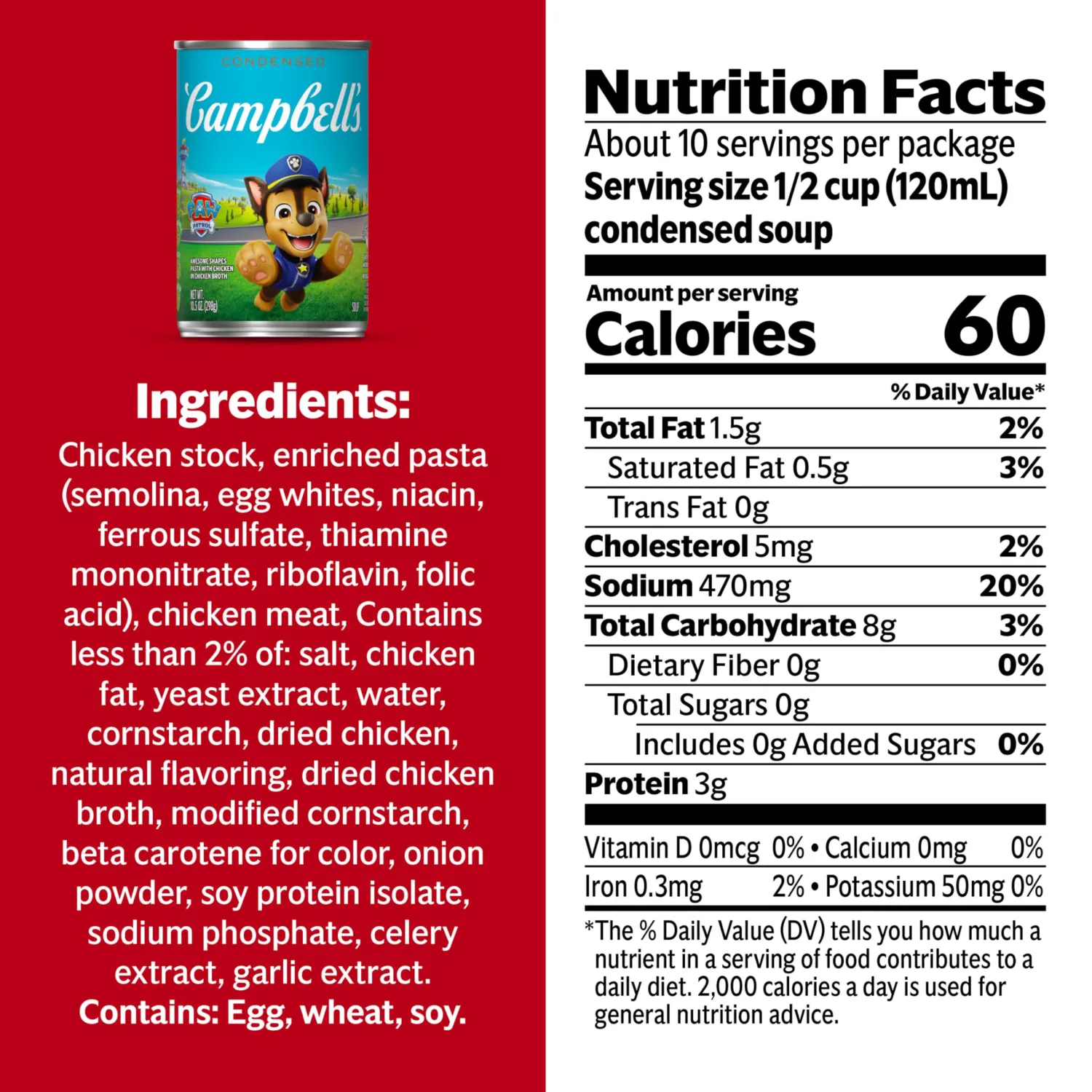 Campbell’s Condensed Kids Soup, Paw Patrol Awesome Shapes Pasta With Chicken in Chicken Broth, 10.5 oz Can (4 Pack)