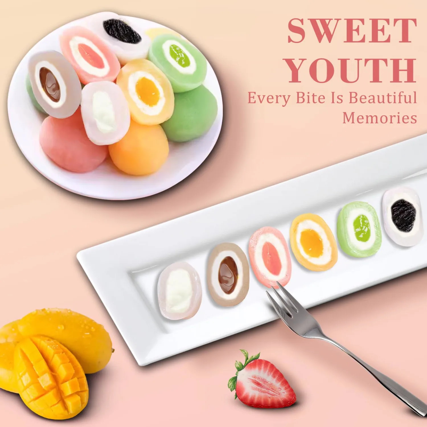 Japanese Mochi 38 oz(6 Pack) 6 Flavors Mix Dango Rice Cake Daifuku Candy Bits Nuggets Snack Asian Delicious Unburdened Dessert for Kids through Adult