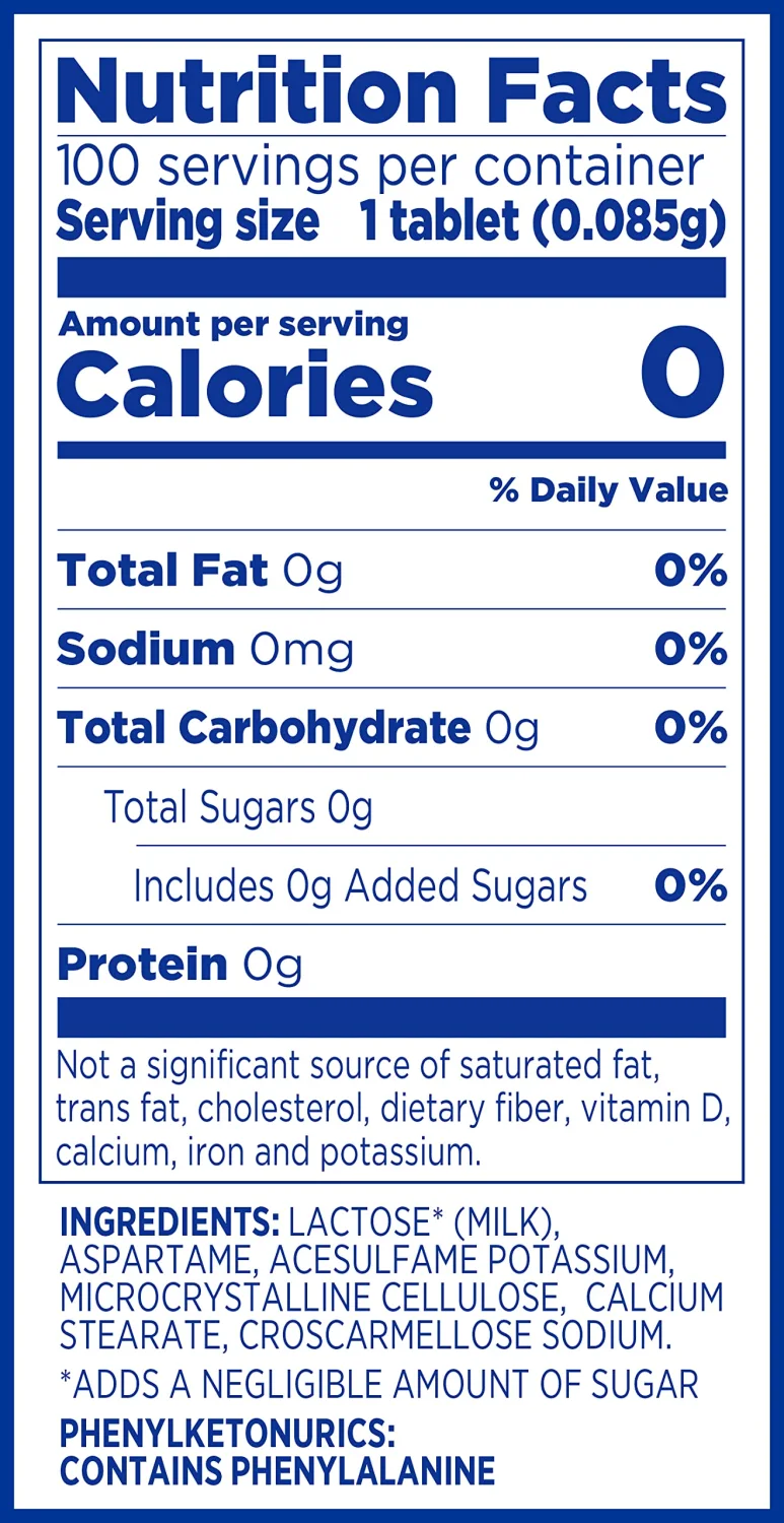 EQUAL 0 Calorie Sweetener Tablets, Aspartame and Acesulfame-K Sweetener, Sugar Substitute, Zero Calorie Sugar Substitute Tablets, Erythritol Free, 100 Ct (Pack of 1)